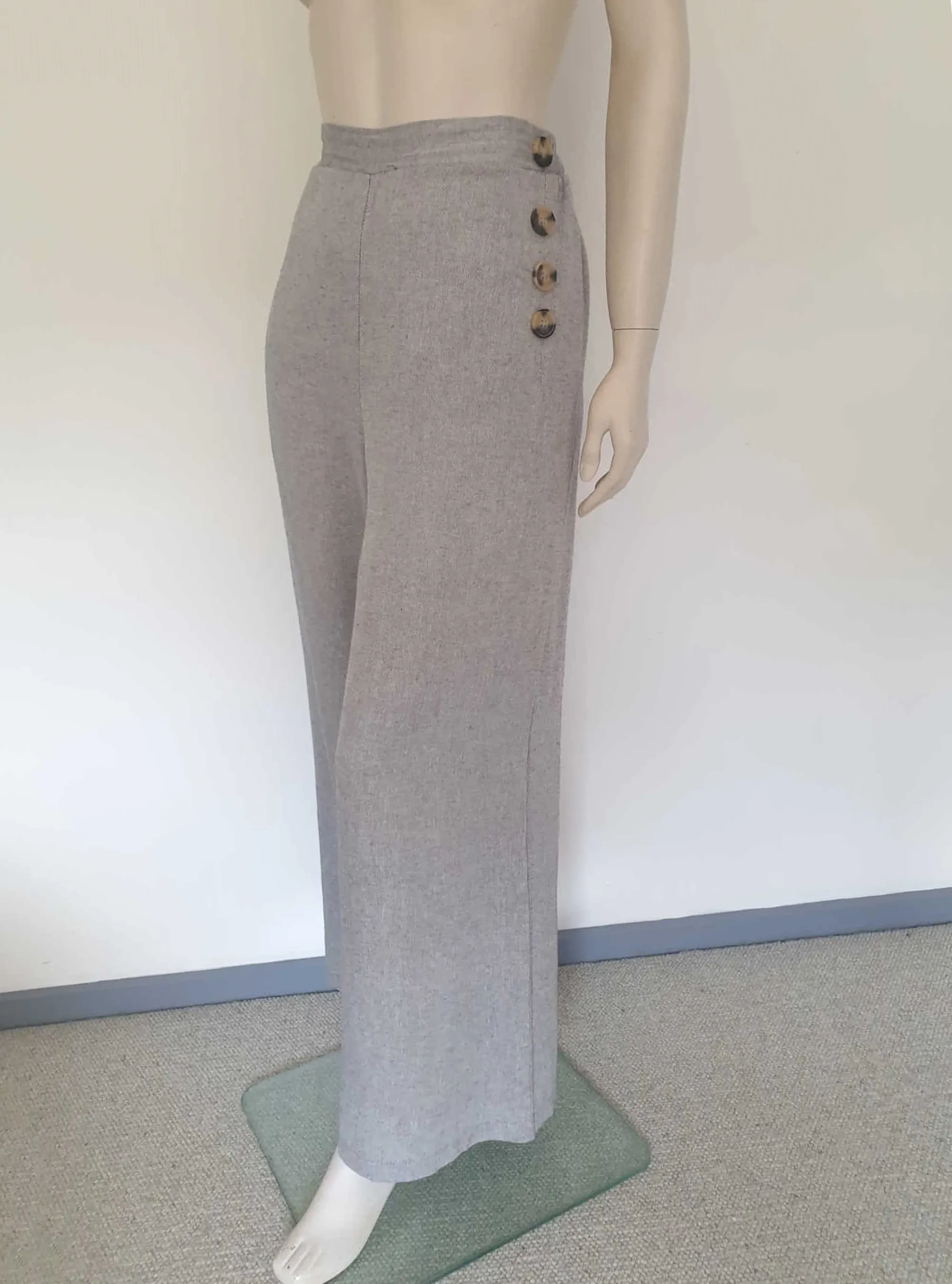 1940s Style Grey High Waisted Wide Leg Pants - L