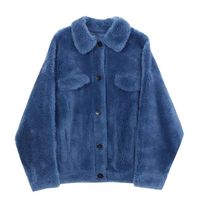 8GIRLS DESIGN TEDDY BUTTON UP COAT IN BLUE