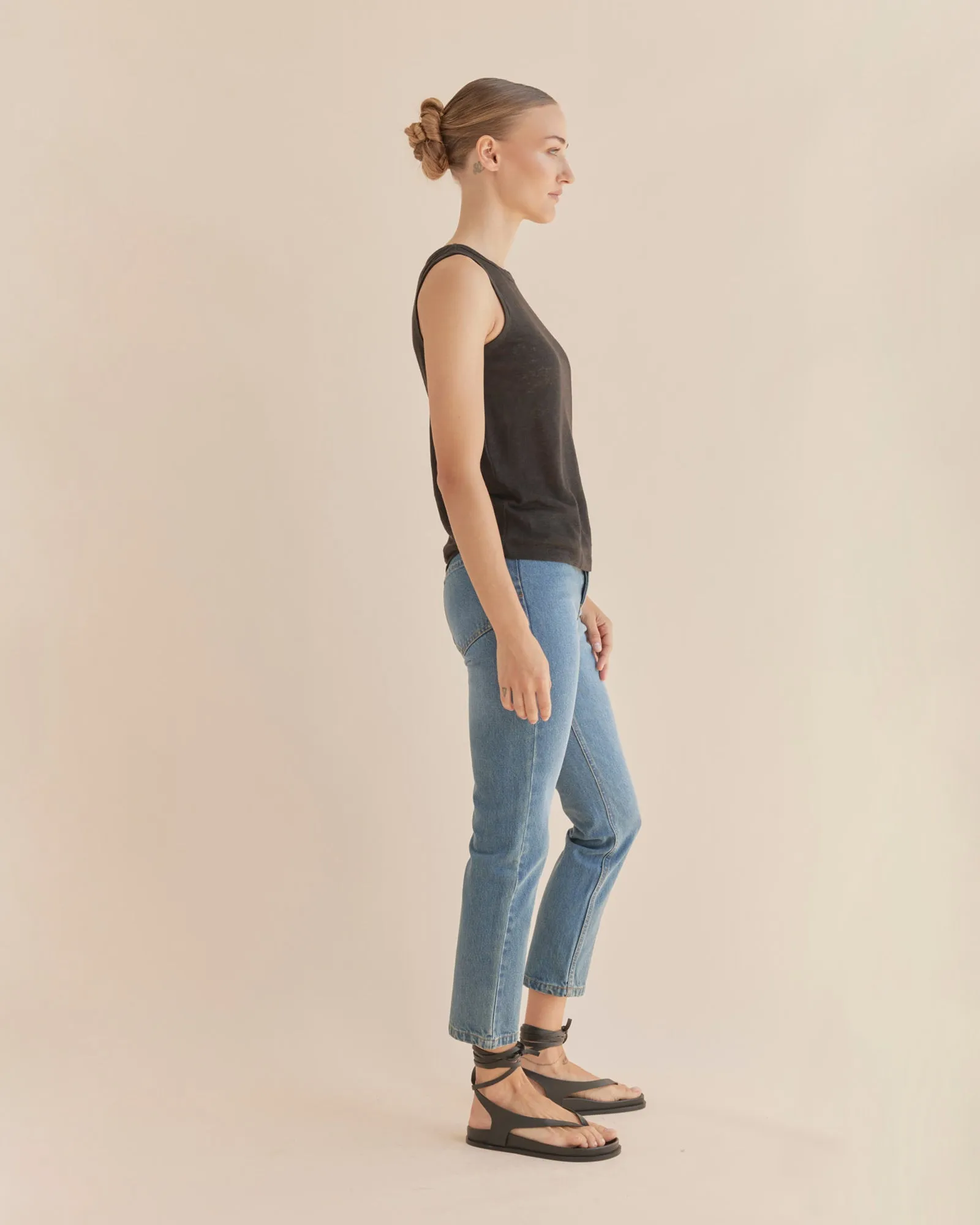 Aceline Linen Jersey Tank - Black