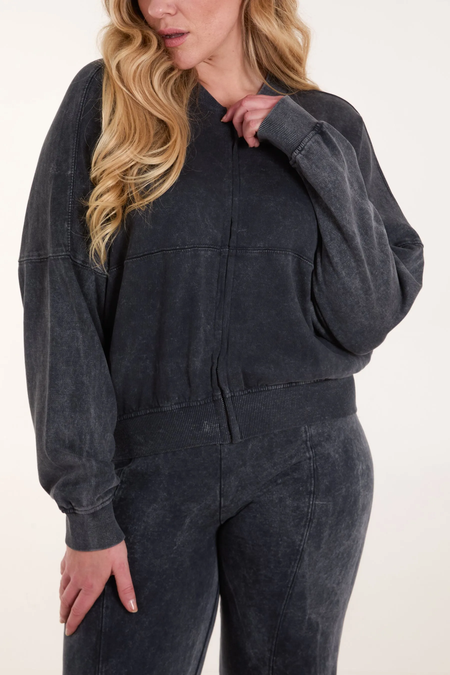Acid Wash Bomber Sweatshirt & Jogger Set