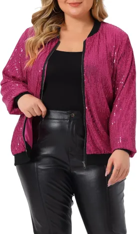 Agnes Orinda Plus Size Metallic Jacket for Women Sparkle Party 2024 Sequin Bomber Jackets