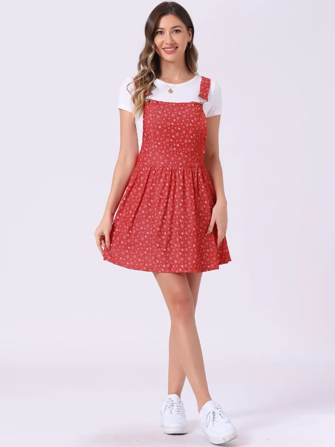 Allegra K Women's Chambray Overall Minidress Peasant Casual Suspender Straps Pantern Pinafore Dress