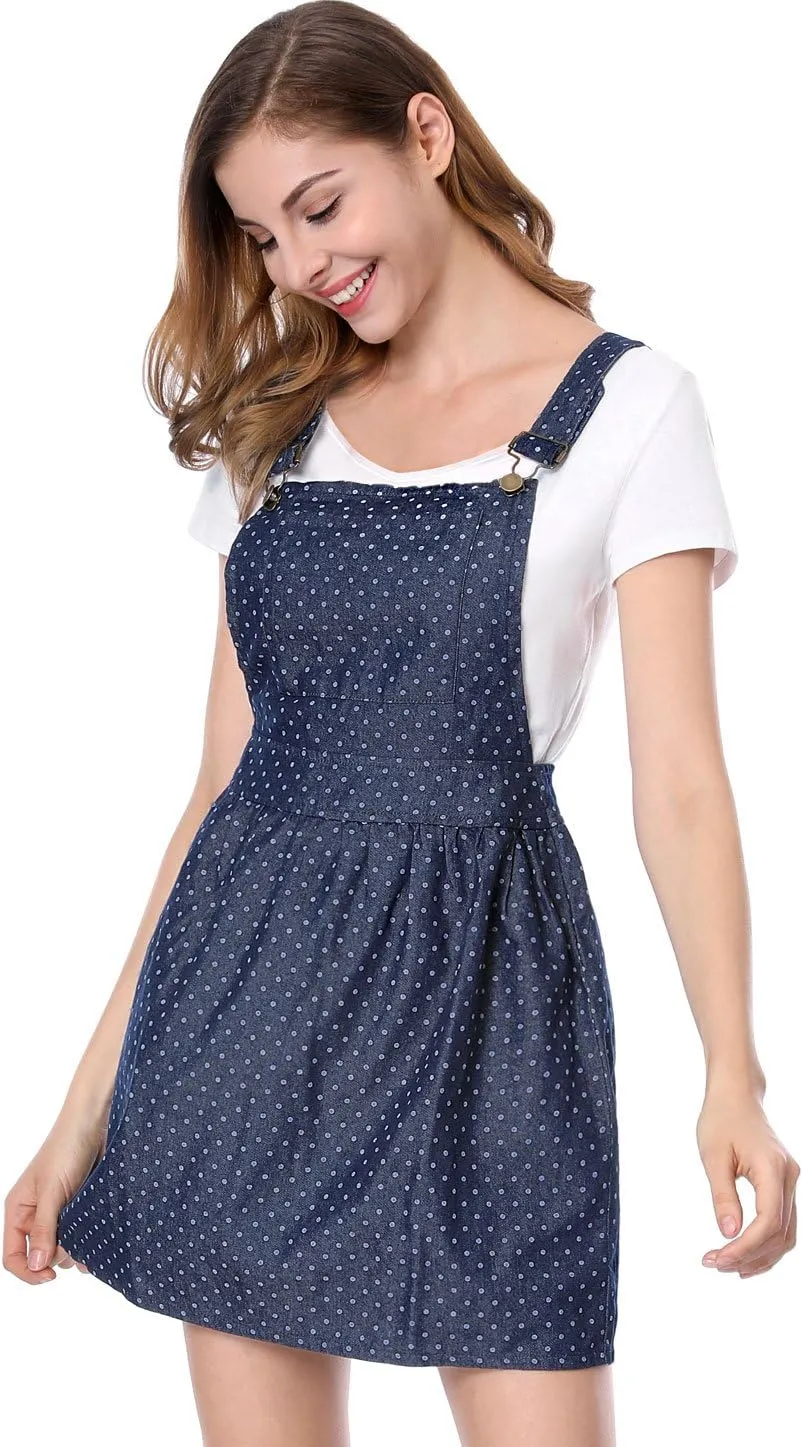 Allegra K Women's Chambray Overall Minidress Peasant Casual Suspender Straps Pantern Pinafore Dress
