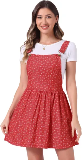 Allegra K Women's Chambray Overall Minidress Peasant Casual Suspender Straps Pantern Pinafore Dress