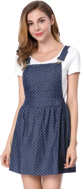 Allegra K Women's Chambray Overall Minidress Peasant Casual Suspender Straps Pantern Pinafore Dress