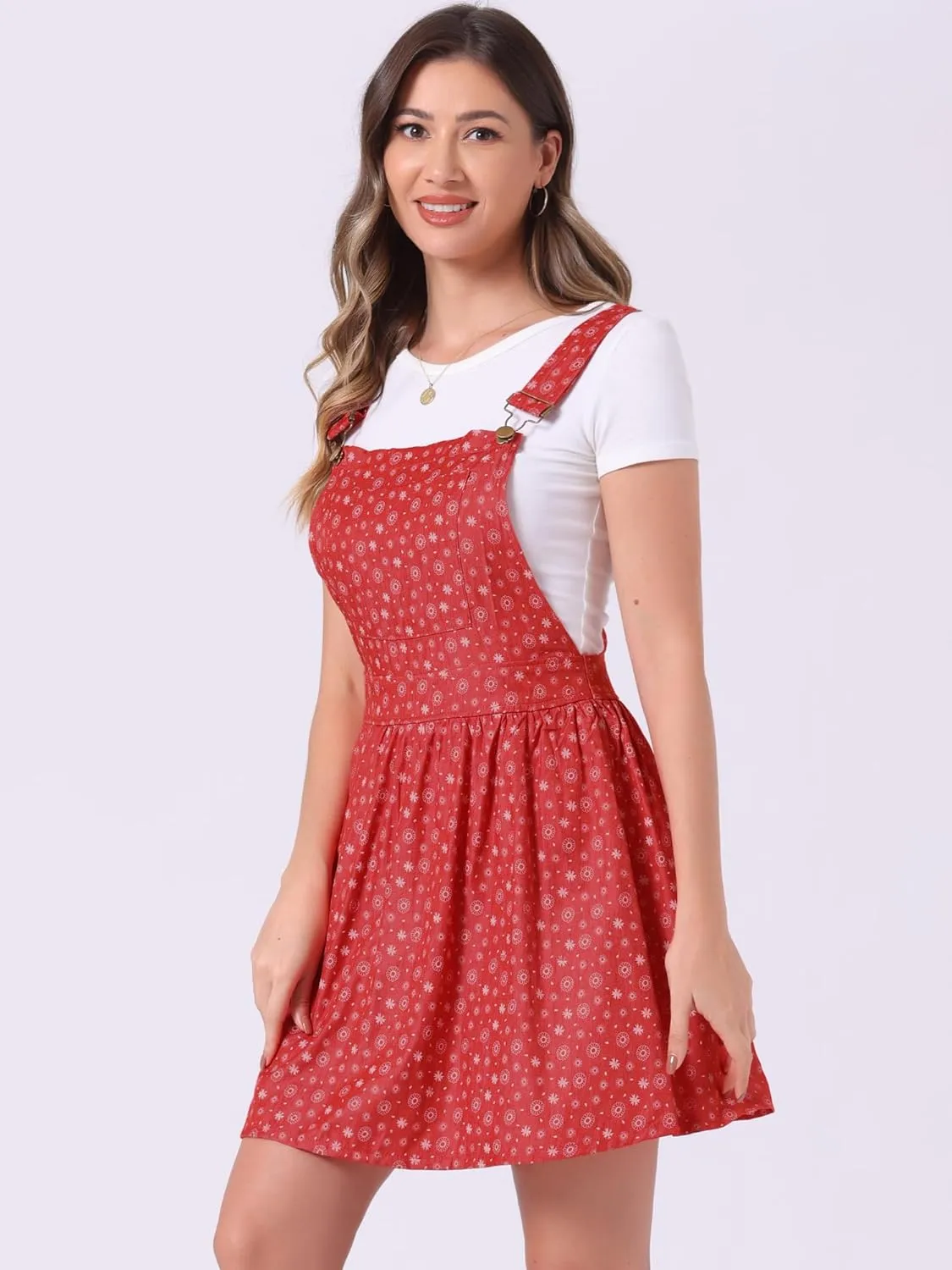 Allegra K Women's Chambray Overall Minidress Peasant Casual Suspender Straps Pantern Pinafore Dress