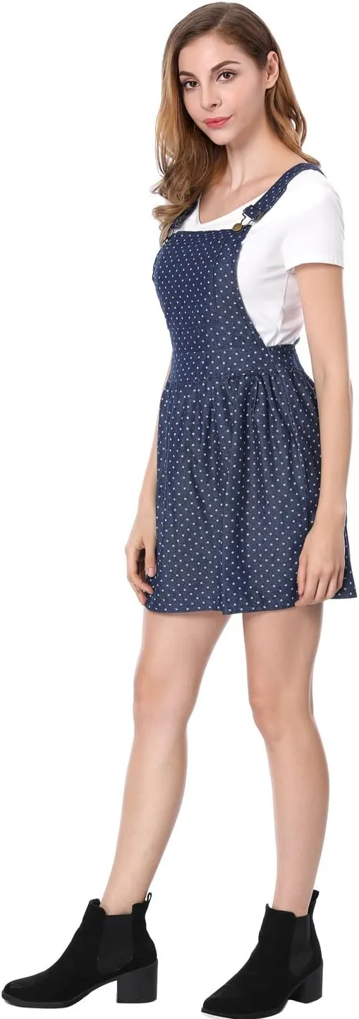 Allegra K Women's Chambray Overall Minidress Peasant Casual Suspender Straps Pantern Pinafore Dress