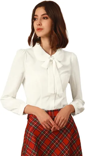 Allegra K Women's Peter Pan Collar Blouse Bow Tie Neck Vintage Button Up Shirt