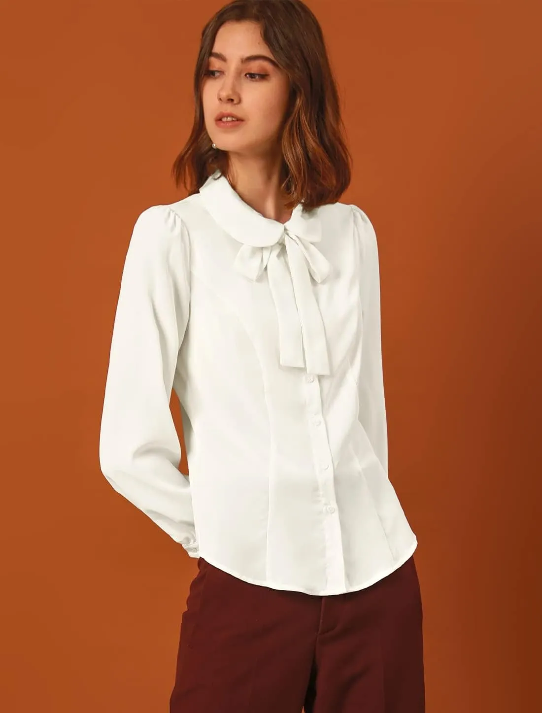 Allegra K Women's Peter Pan Collar Blouse Bow Tie Neck Vintage Button Up Shirt
