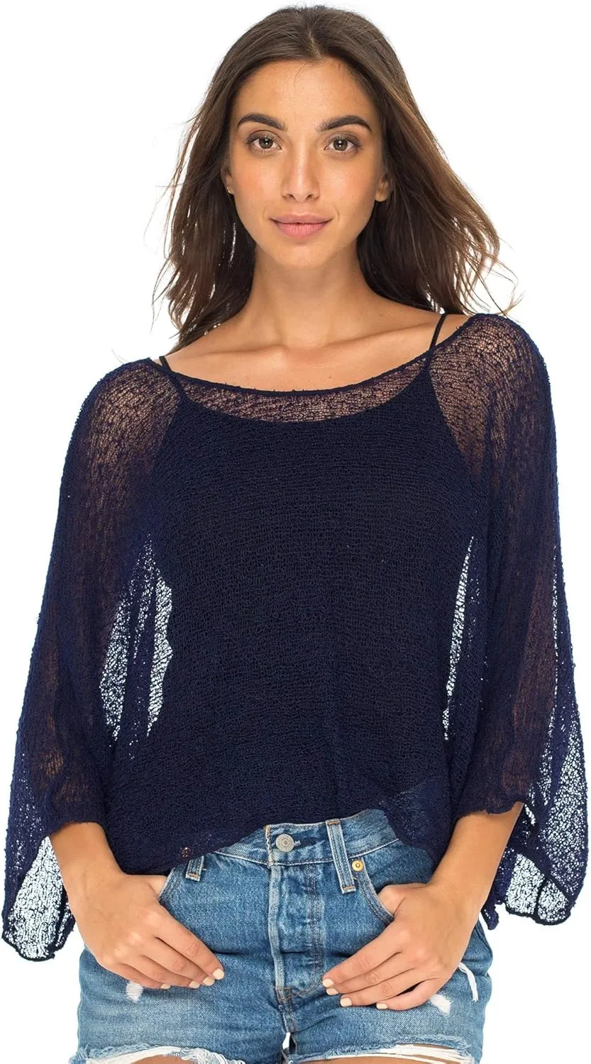 Back From Bali Womens Sheer Shrug Dressy Poncho Top Lightweight Mesh Knit Sweater Dolman Sleeves