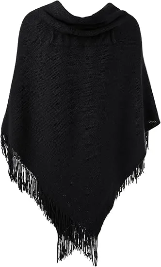 Beige Knit Fringe Winter Poncho