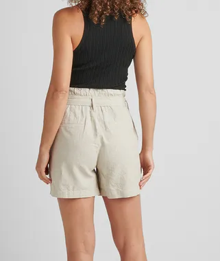 Belted Oatmeal Linen Shorts