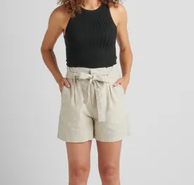 Belted Oatmeal Linen Shorts