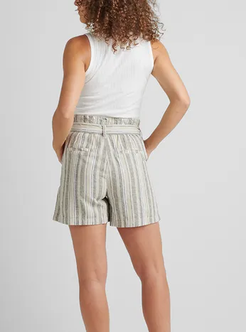 Belted Striped Linen Shorts