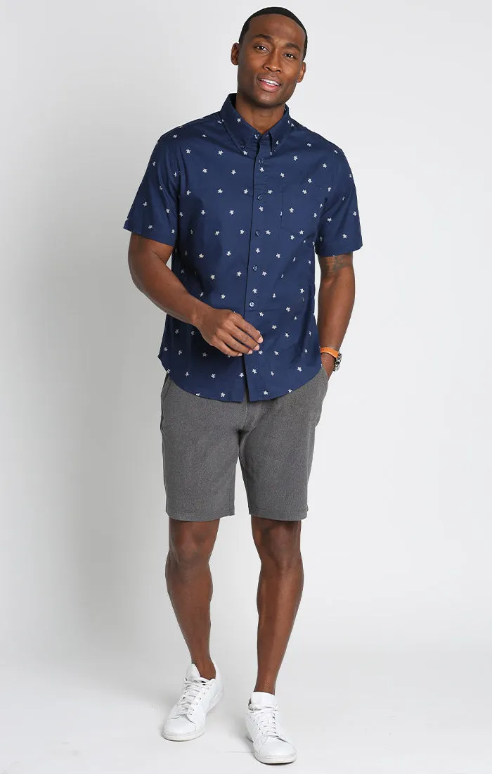 Blue Turtle Print Short Sleeve Oxford Shirt