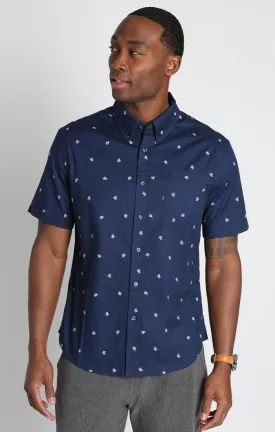 Blue Turtle Print Short Sleeve Oxford Shirt