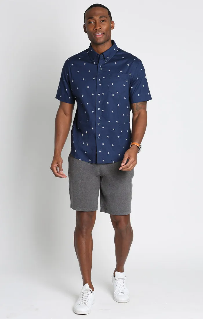 Blue Turtle Print Short Sleeve Oxford Shirt