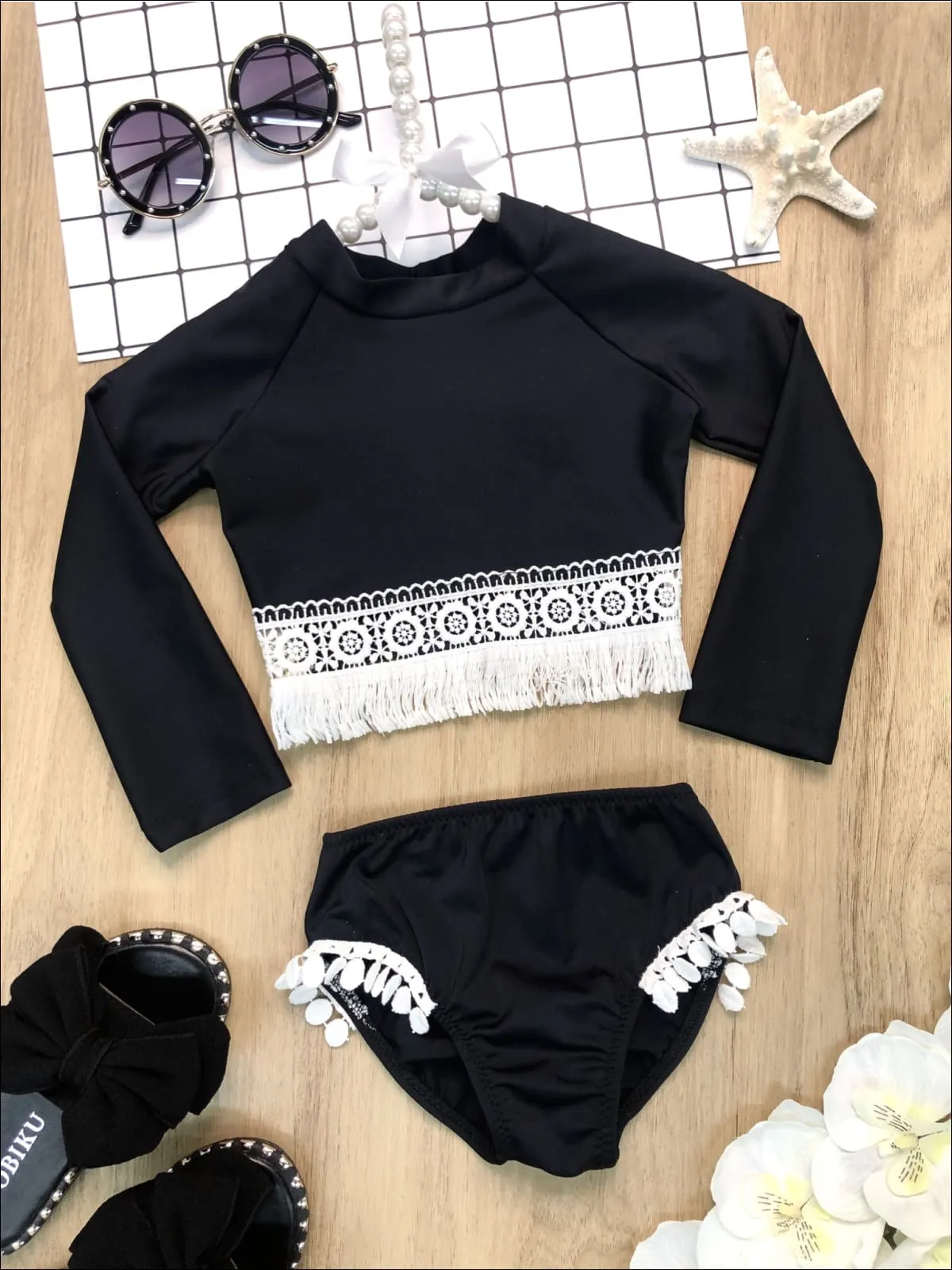 Boho Beach Babe Rash Guard Two Piece Swimsuit