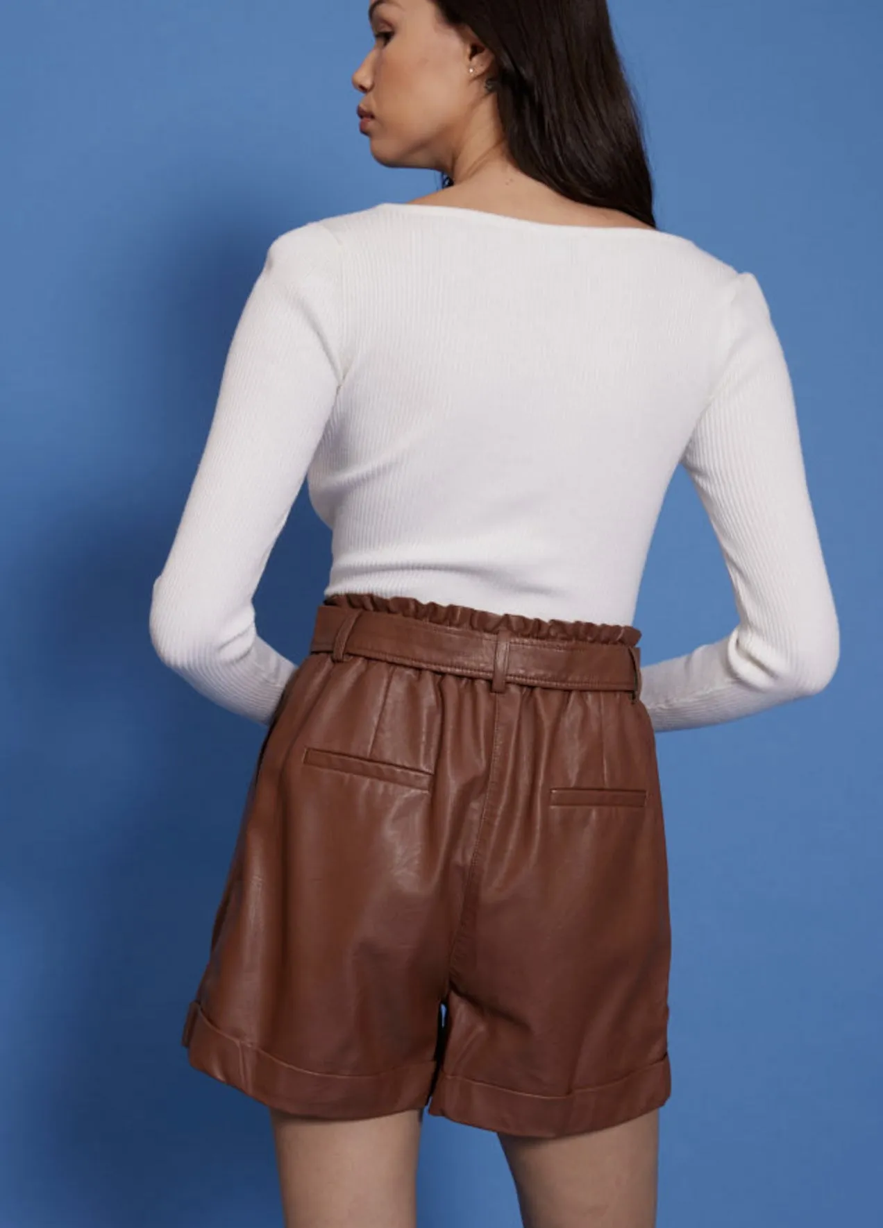 Brown Faux-Leather Dina Shorts