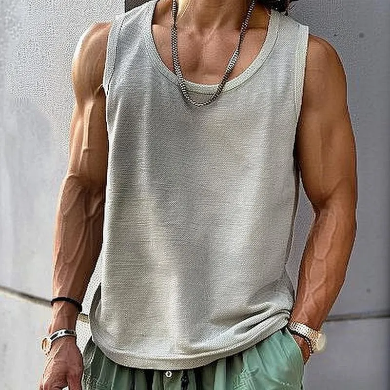 Casual Cotton Linen Blended Round Neck Tank Top
