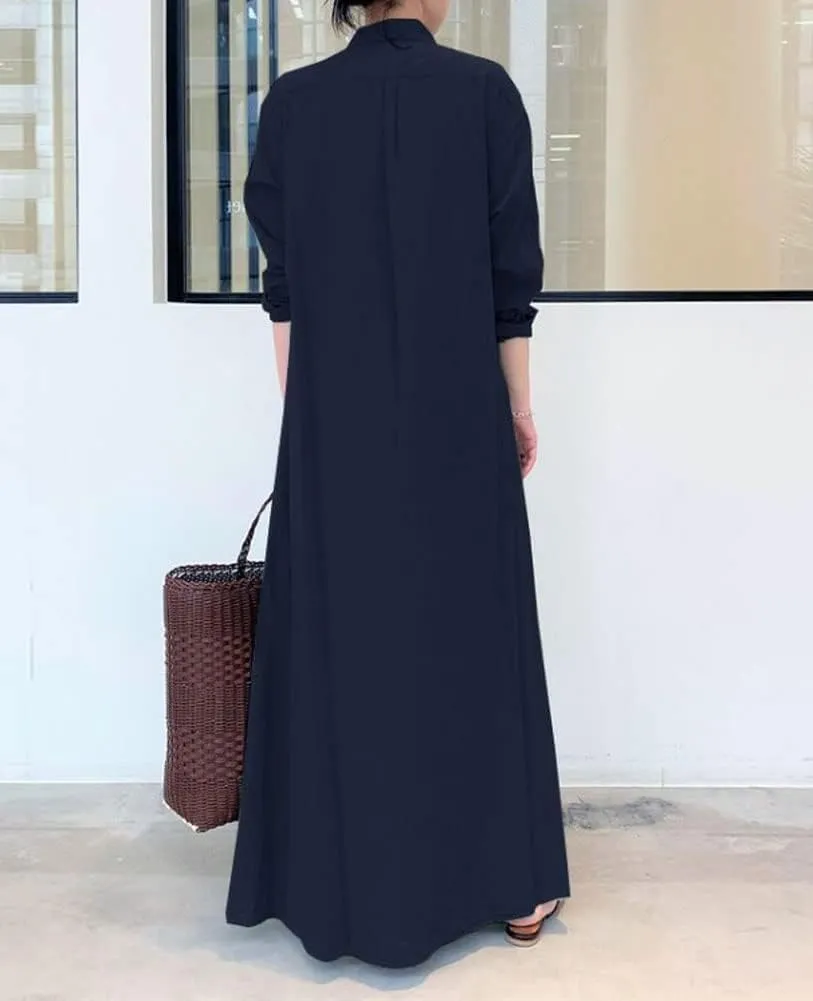 chouyatou Women's Basic Loose Fit Long Sleeve Button Up Maxi Shirt Dress with Pockets