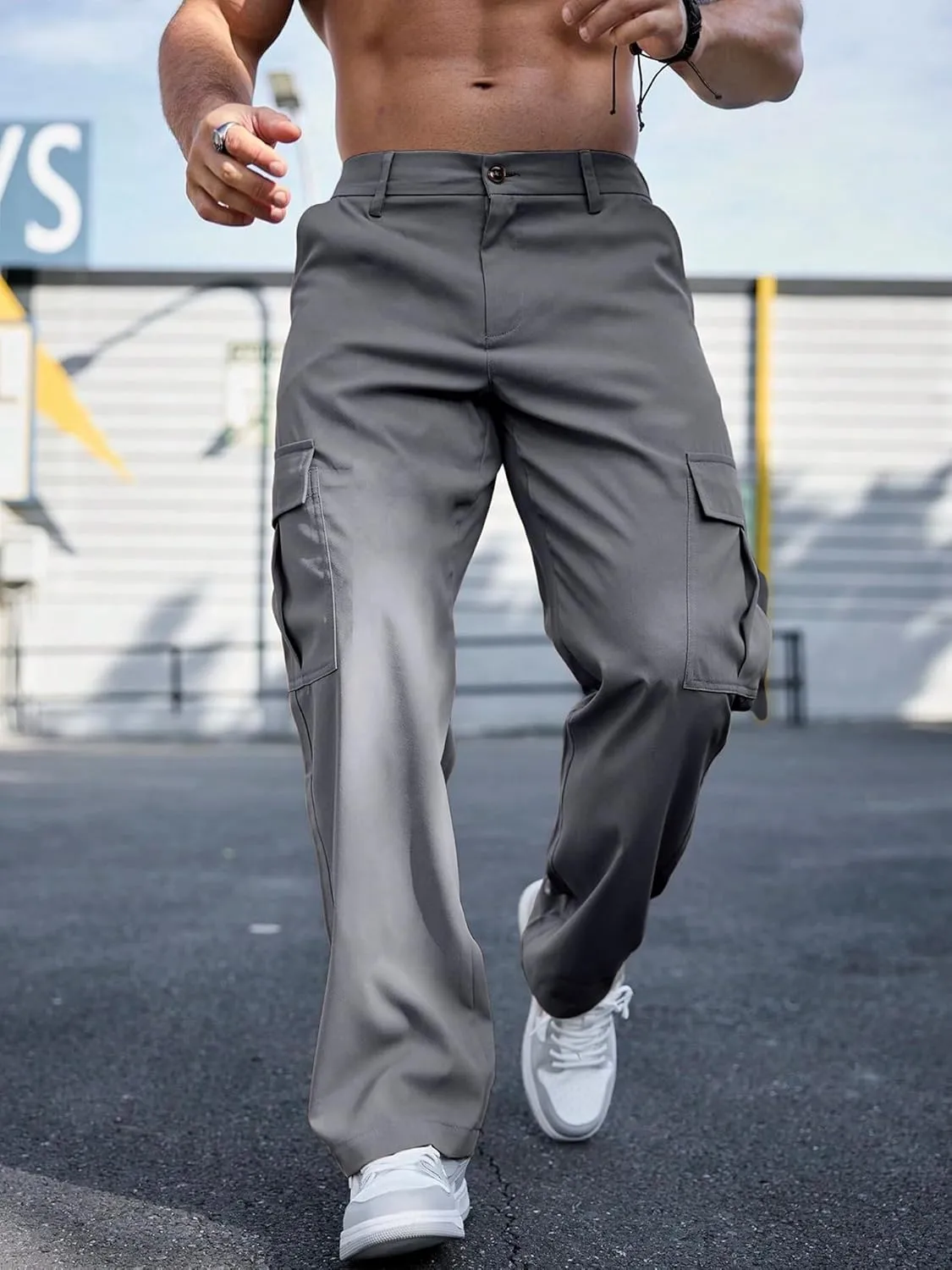 Comdecevis Mens Casual Cargo Joggers Pants Baggy Sweatpants with Large Flap Pockets Hiking Sports Trousers