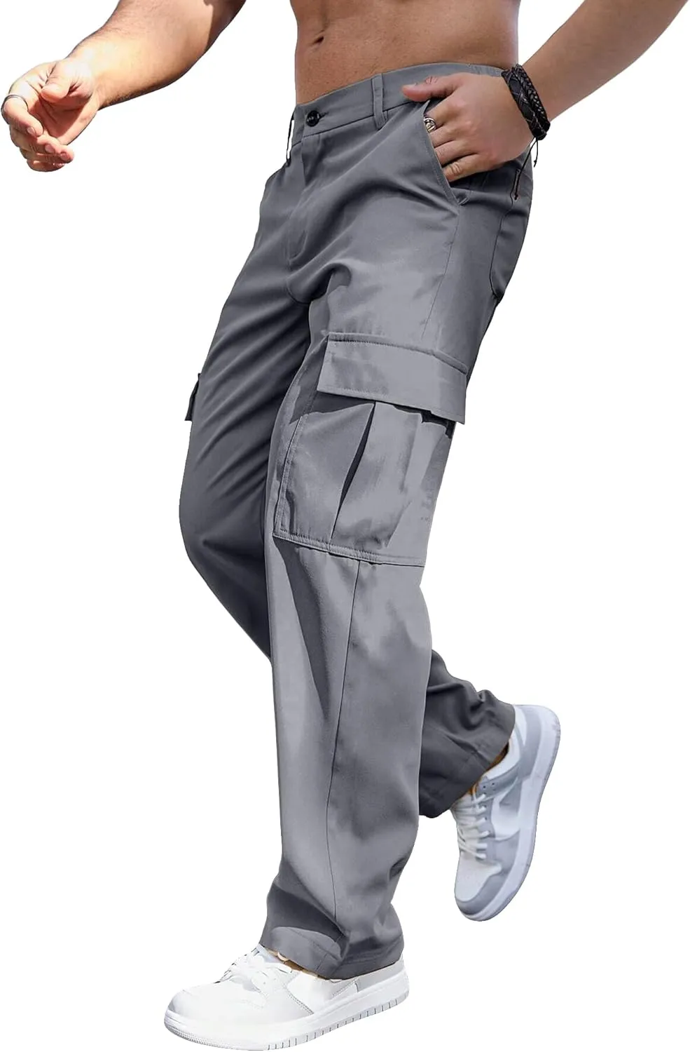 Comdecevis Mens Casual Cargo Joggers Pants Baggy Sweatpants with Large Flap Pockets Hiking Sports Trousers