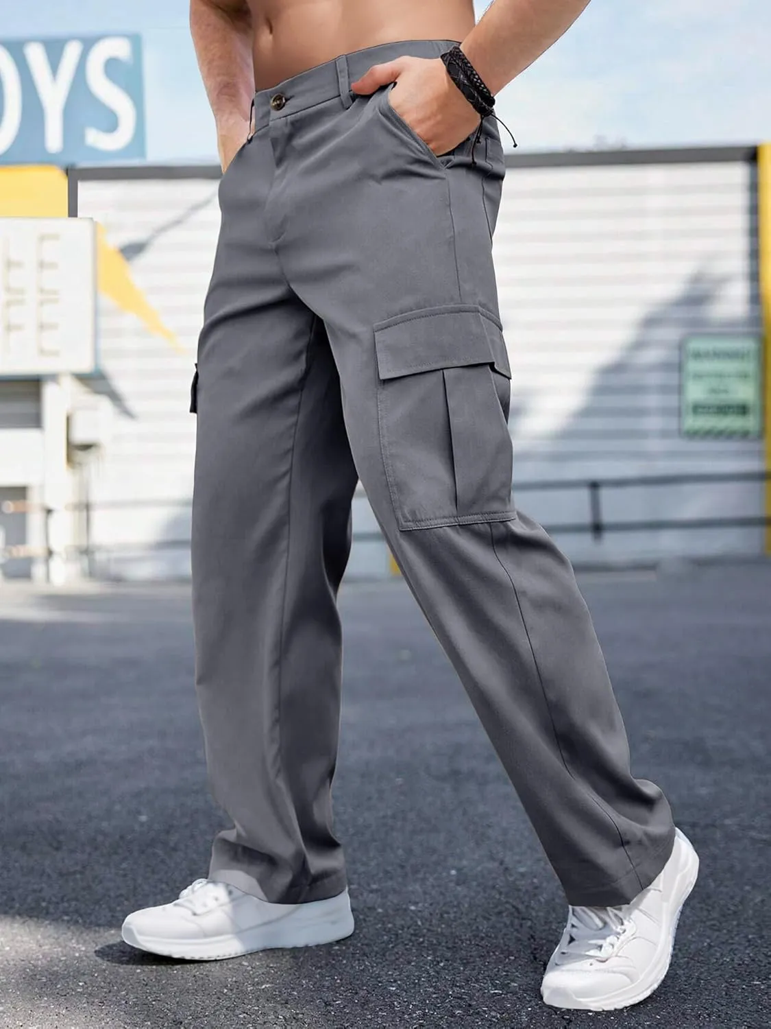 Comdecevis Mens Casual Cargo Joggers Pants Baggy Sweatpants with Large Flap Pockets Hiking Sports Trousers