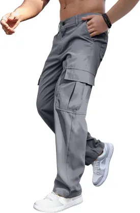 Comdecevis Mens Casual Cargo Joggers Pants Baggy Sweatpants with Large Flap Pockets Hiking Sports Trousers