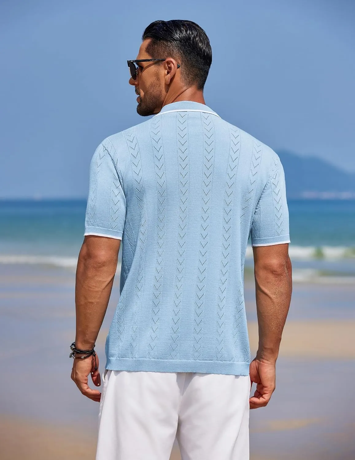 COOFANDY Mens Knit Polo Shirts Button Down Short Sleeve Shirt Summer Casual Beach Vacation Tops