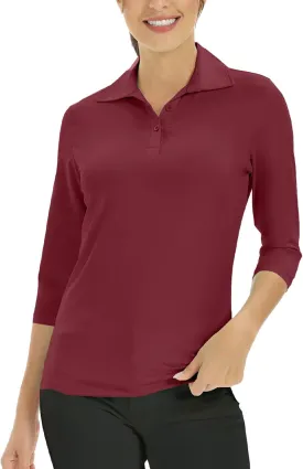 Corna Women's Soft 3/4 Sleeve V Neck Golf Shirt Mositure Wicking Performance Sports Polo Shirt Office Work Tops for Women