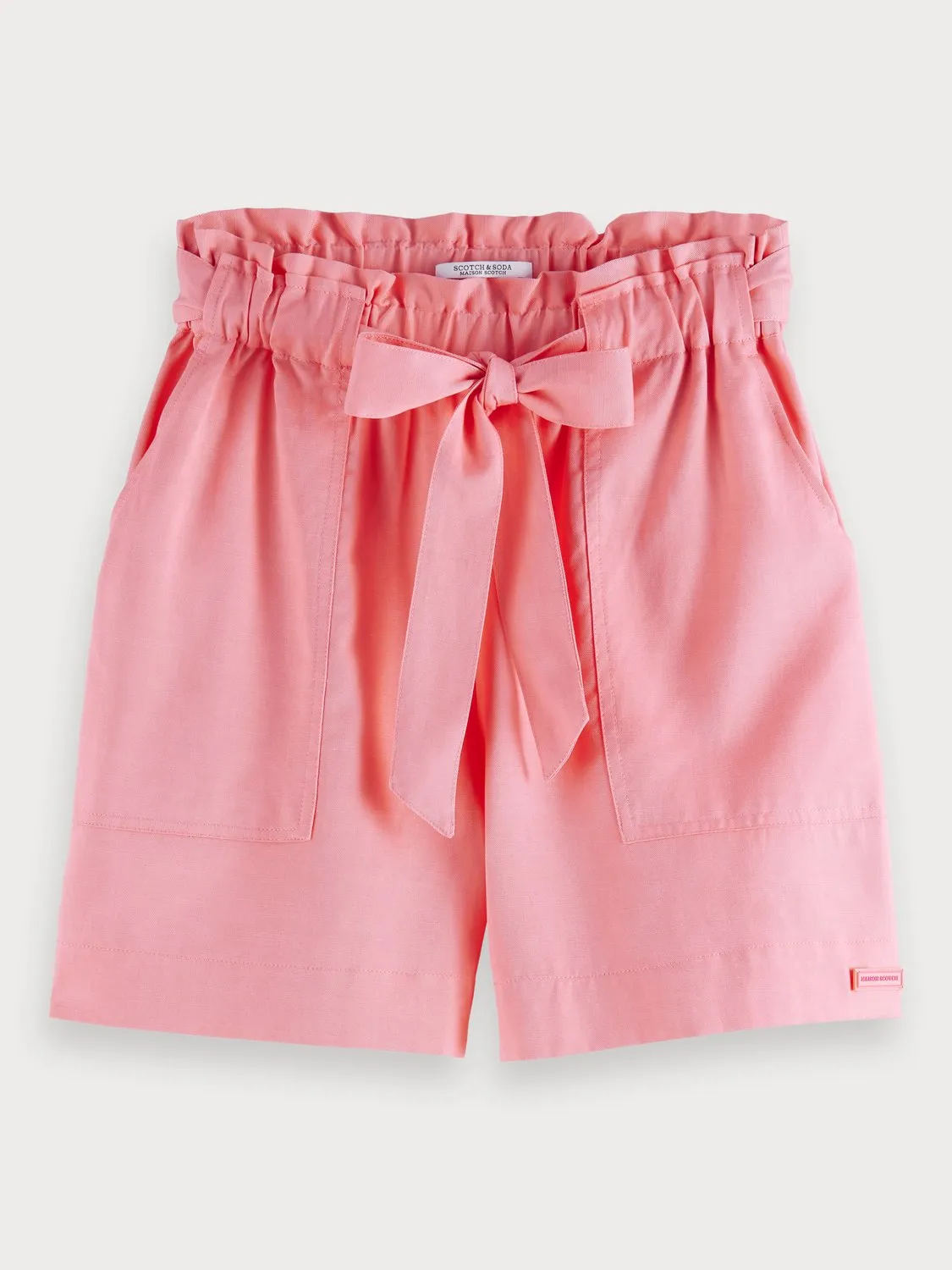 Cotton Blend Paperbag Shorts in Sorbet Pink
