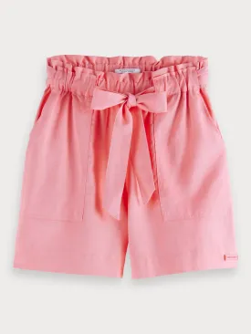 Cotton Blend Paperbag Shorts in Sorbet Pink