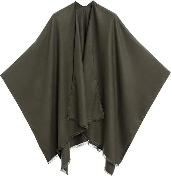 Dark Gray Luxurious Knit Sweater Poncho Cardigan