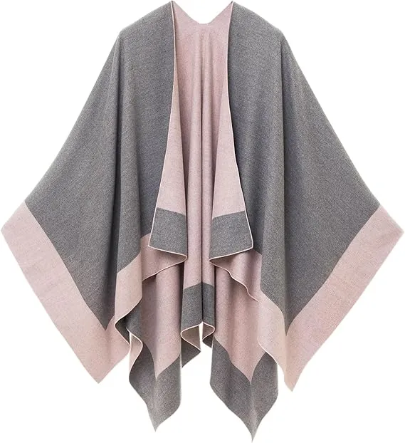 Dark Gray Luxurious Knit Sweater Poncho Cardigan