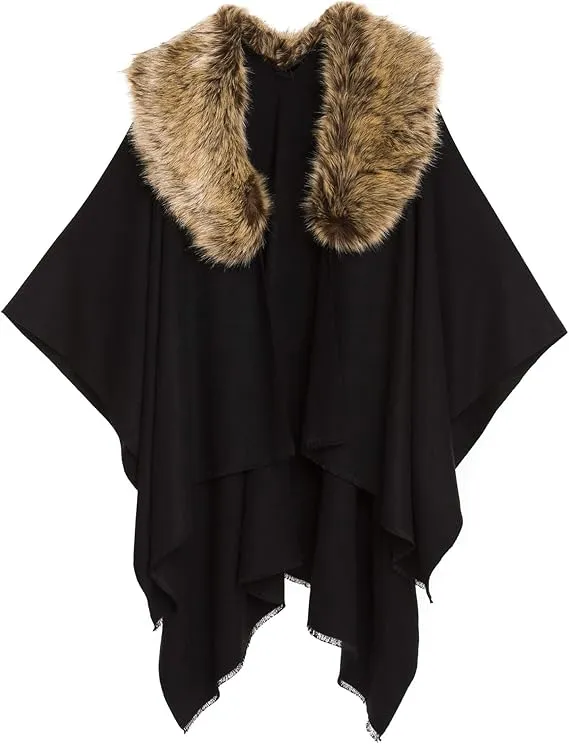 Dark Gray Luxurious Knit Sweater Poncho Cardigan