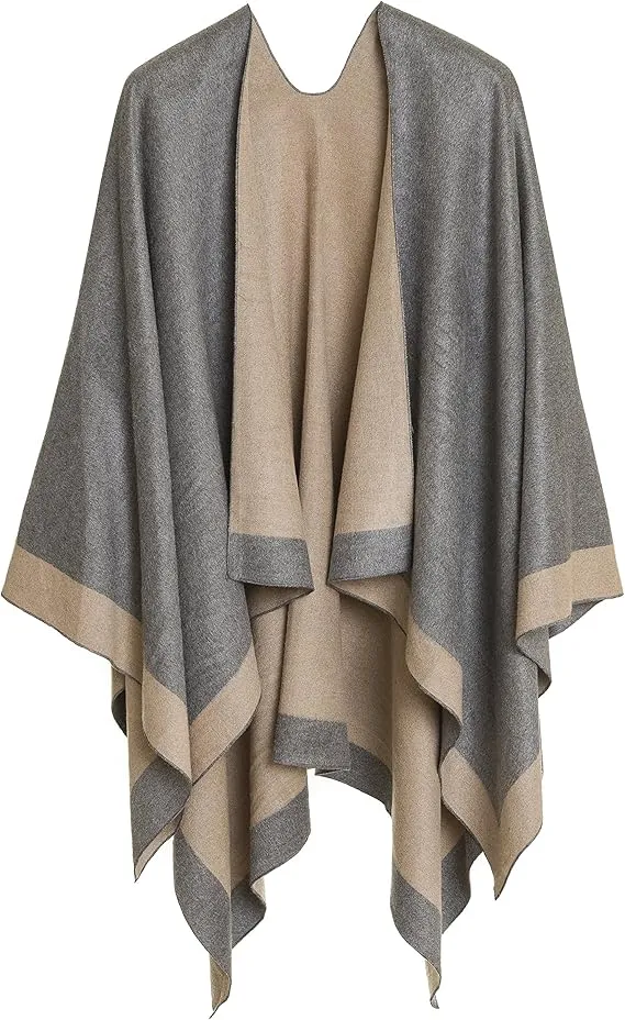 Dark Gray Luxurious Knit Sweater Poncho Cardigan