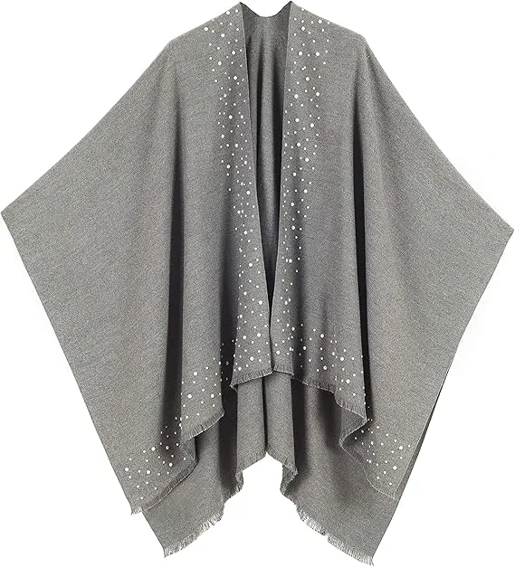 Dark Gray Luxurious Knit Sweater Poncho Cardigan
