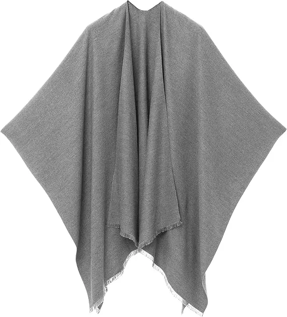 Dark Gray Luxurious Knit Sweater Poncho Cardigan