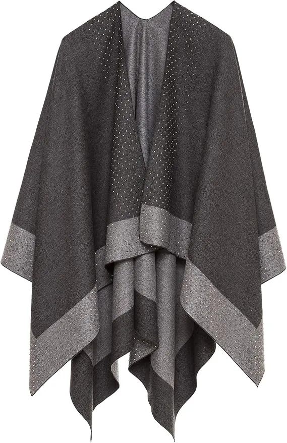 Dark Gray Luxurious Knit Sweater Poncho Cardigan
