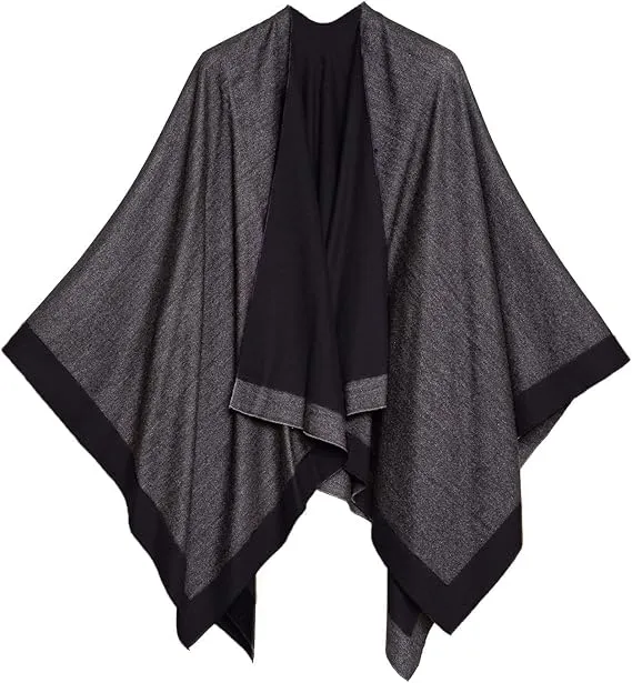 Dark Gray Luxurious Knit Sweater Poncho Cardigan