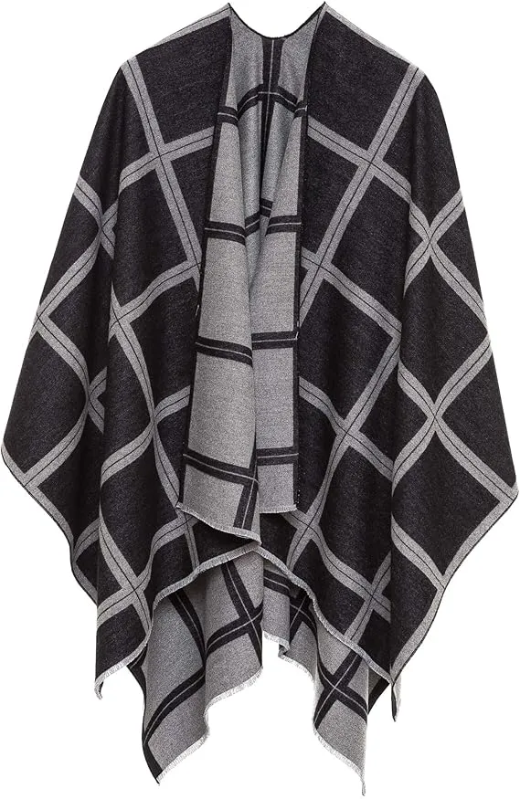 Dark Gray Luxurious Knit Sweater Poncho Cardigan