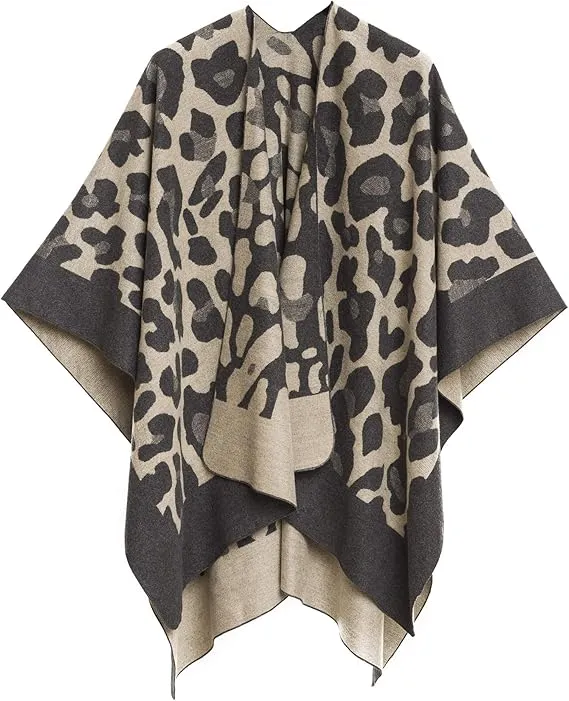 Dark Gray Luxurious Knit Sweater Poncho Cardigan
