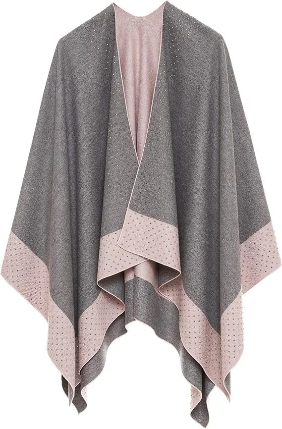 Dark Gray Luxurious Knit Sweater Poncho Cardigan