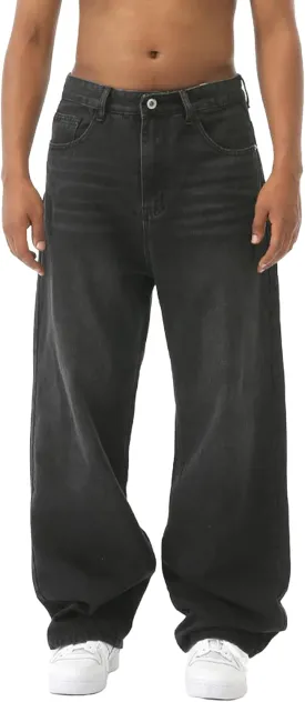 EMMIOL Mens Baggy Hip Hop Jeans Y2k Casual Wide Leg Pants Loose Fit Denim Skater Vintage Streetwear 90s