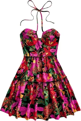 Floerns Women's Tie Dye Sleeveless Halter Dress Milkmaid Flare Hem Boho Dress