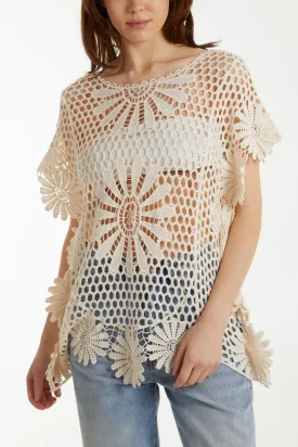 Floral Crochet Round Neck Top