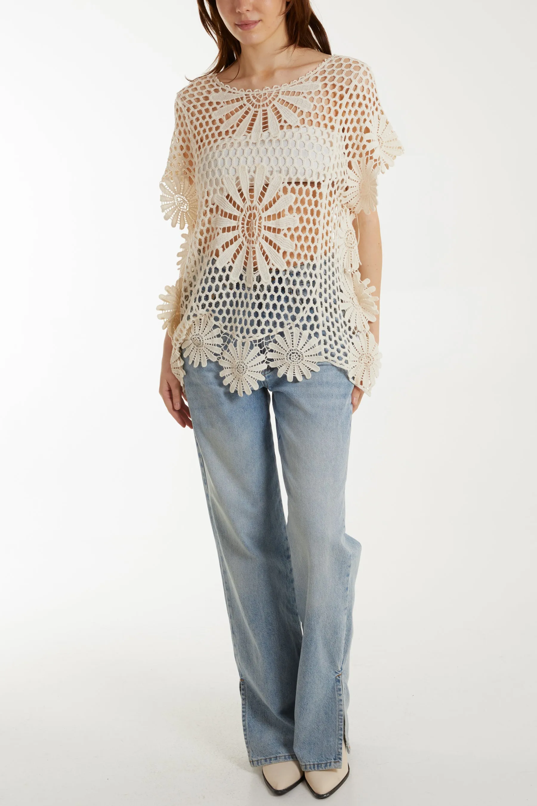 Floral Crochet Round Neck Top
