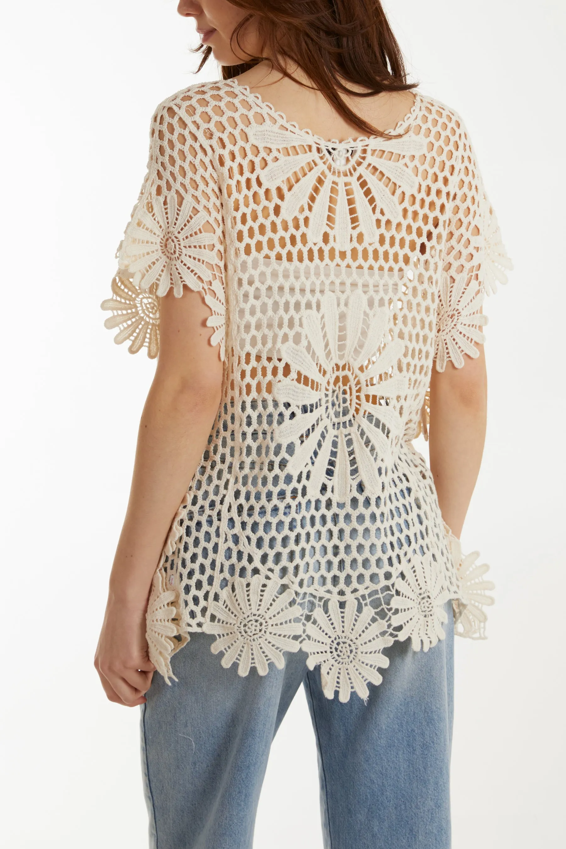 Floral Crochet Round Neck Top