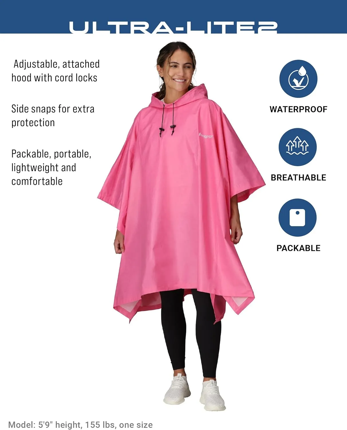 FROGG TOGGS Ultra-lite2 Waterproof, Breathable Rain Poncho, Adult and Youth Sizes
